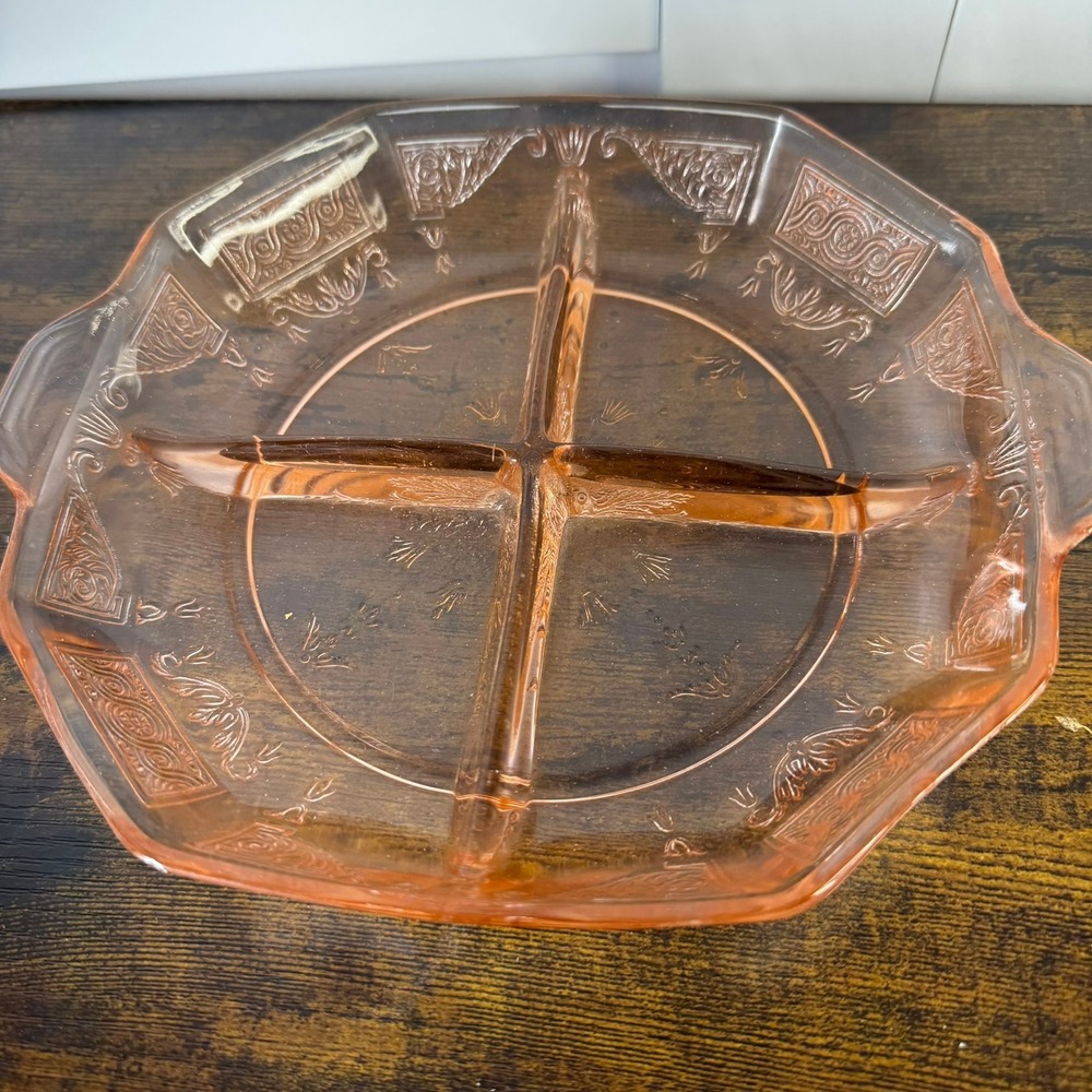 Vintage‎ Pink Depression Glass Divided Serving Dish Tray Lady Design